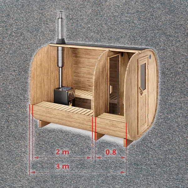 Баня-бочка квадро 3 метра двухсекционная со входом с торца